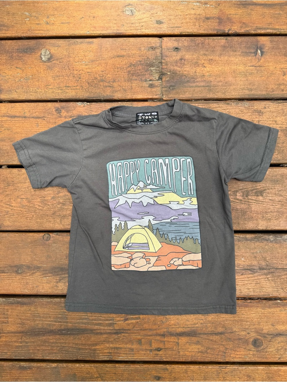 Two Stoked Kids' Happy Camper Graphic Tee - Dark Gray